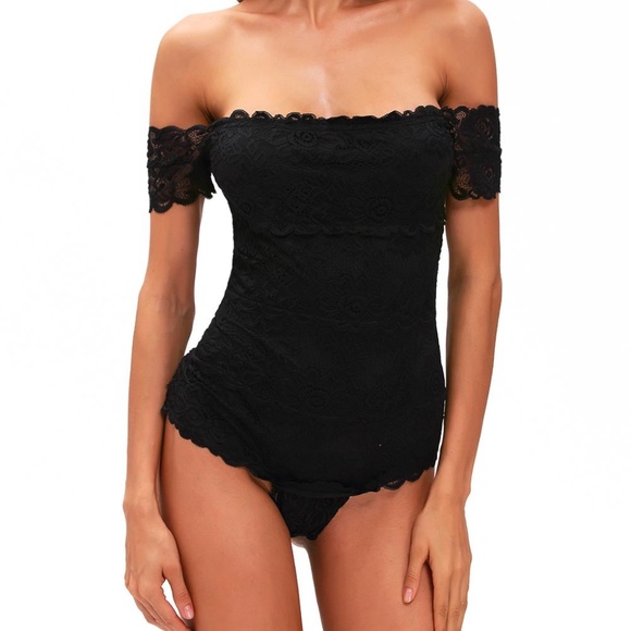 *ONE LEFT* Charis Black Lace Off Shoulder Bodysuit - Picture 5 of 10